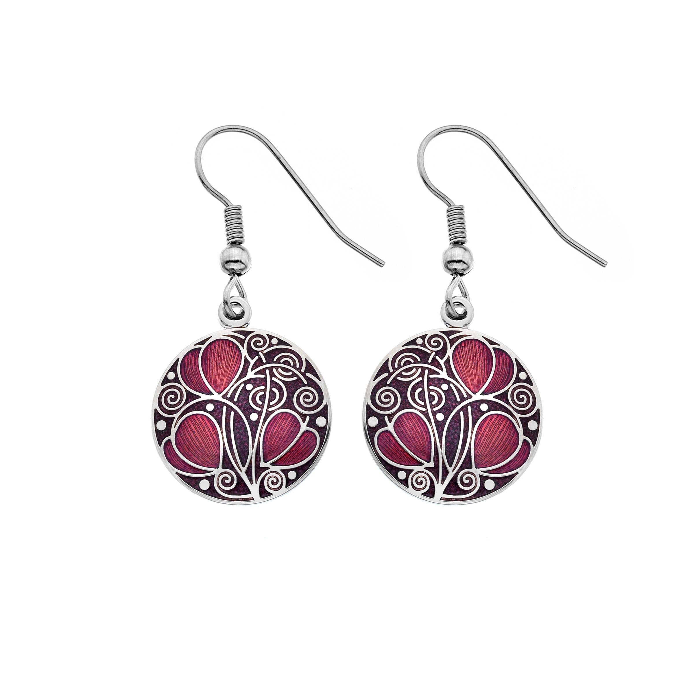 Red Mackintosh Leaves and Coils Earrings